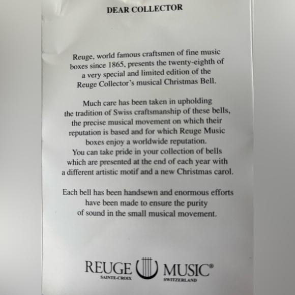 REUGE Musical Christmas Bell Ornament Christmas Tree Blue Original Box - Picture 4 of 7